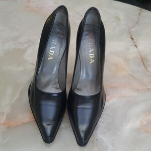 Prada Black Leather 4 Inch Heels